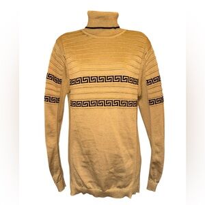 LCR BLACK EDITION Men’s Classic Tan Turtleneck Sweater with Greek Key Pattern